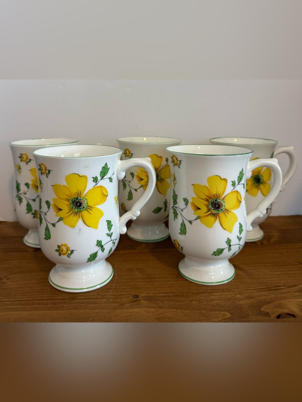 Royal Victoria Fine Bone China (5) Mugs Cups Yellow Dogwood